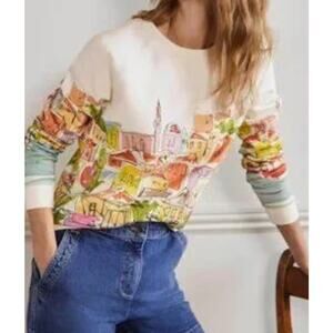Boden Cream and Multicolor Graphic Blouse